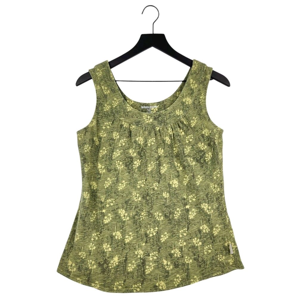 Woolrich Women's Bayleaf Tank Top XS Green Floral 100% Cotton Blockprint Nature